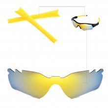 New Walleva Polarized 24K Gold Vented Replacement Lenses + Yellow Earsocks For Oakley Radar Path Sunglasses